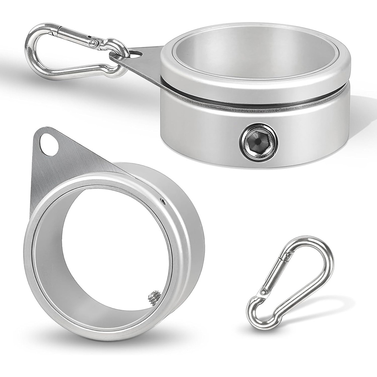 Anovo Flag Pole Rings - Flagpole Rings Aluminum Alloy 360° Rotating Anti Wrap Flag Mounting Spinning Ring Clips (2 Inch -Pack of 2, Matte Silver)