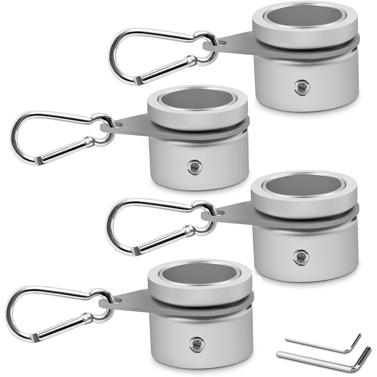 Flag Pole Rings - Aluminum Alloy Flagpole Rings 360° Rotating Anti Wrap Flag Mounting Ring, Spinning Flag Pole Clips with Carabiner - Pack of 4 (Matte Silver)