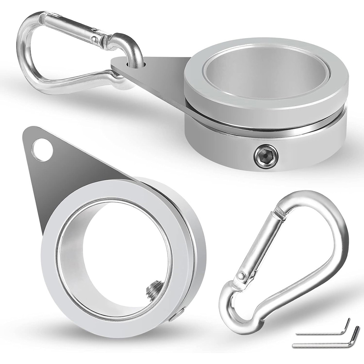 Anovo Flag Pole Rings - Flagpole Rings Aluminum Alloy 360° Rotating Anti Wrap Flag Mounting Spinning Ring Clips (1 Inch -Pack of 2, Matte Silver)