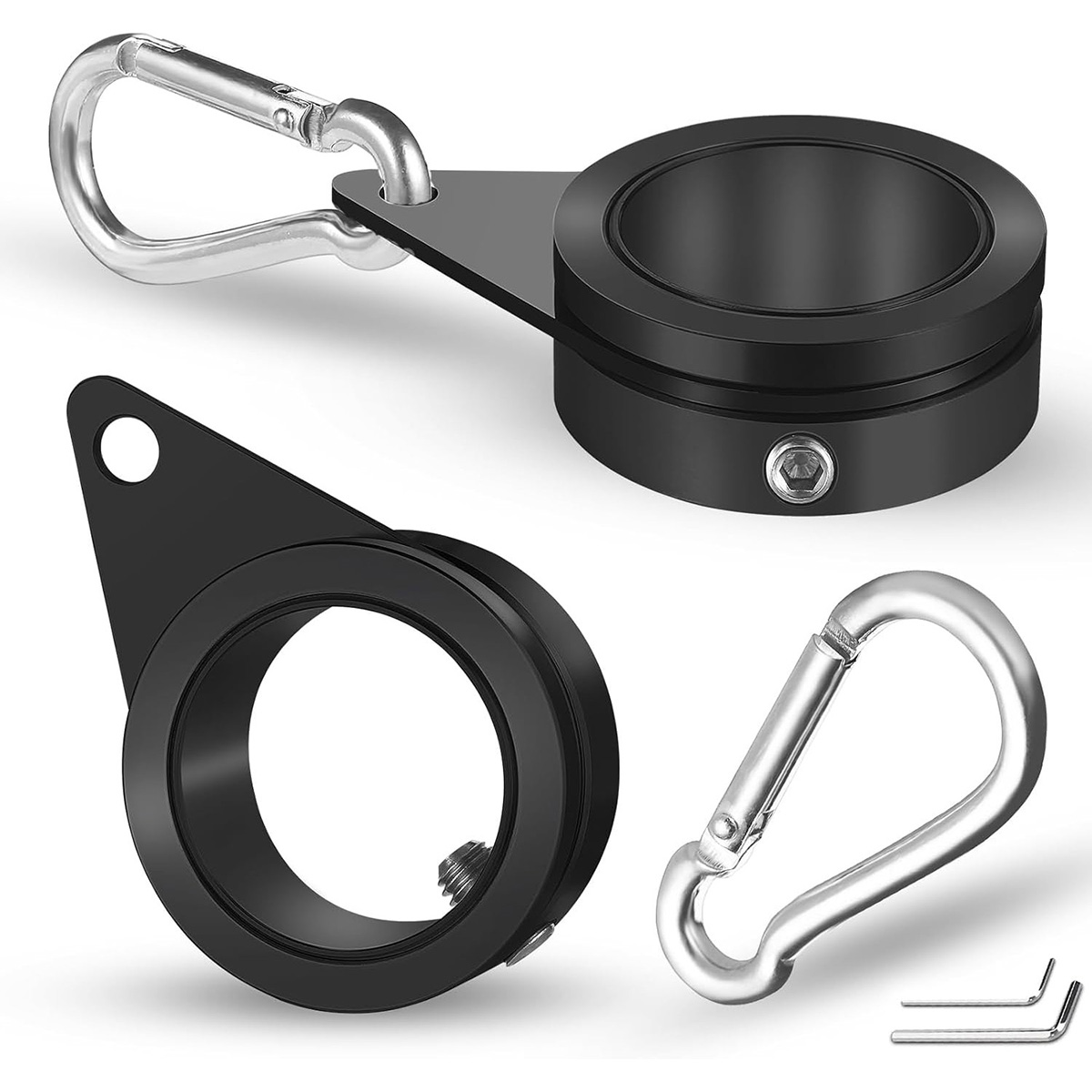 Anovo 1.25" Flag Pole Rings - Flagpole Rings Aluminum Alloy 360° Rotating Anti Wrap Flag Mounting Spinning Ring Clips (1.25 Inch -Pack of 2, Black)