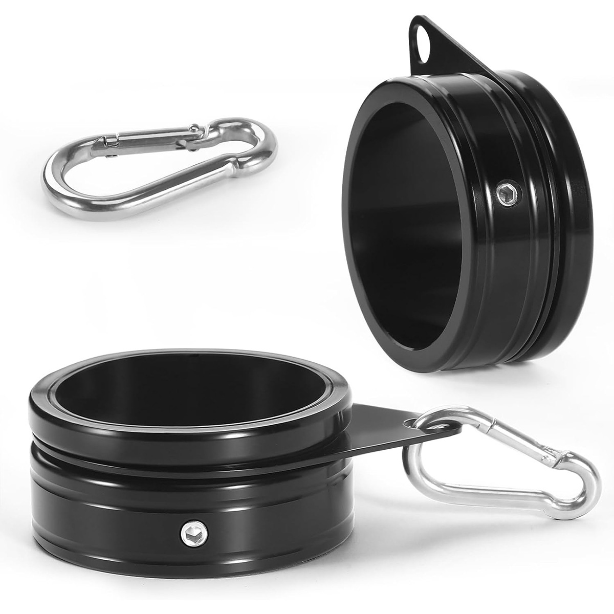 Flag Pole Rings - Aluminum Alloy Flag Pole Clips Swivels 360° Rotating Anti Wrap Mounting Ring with Carabiner Φ:2 Inch -Pack of 2 (Black)