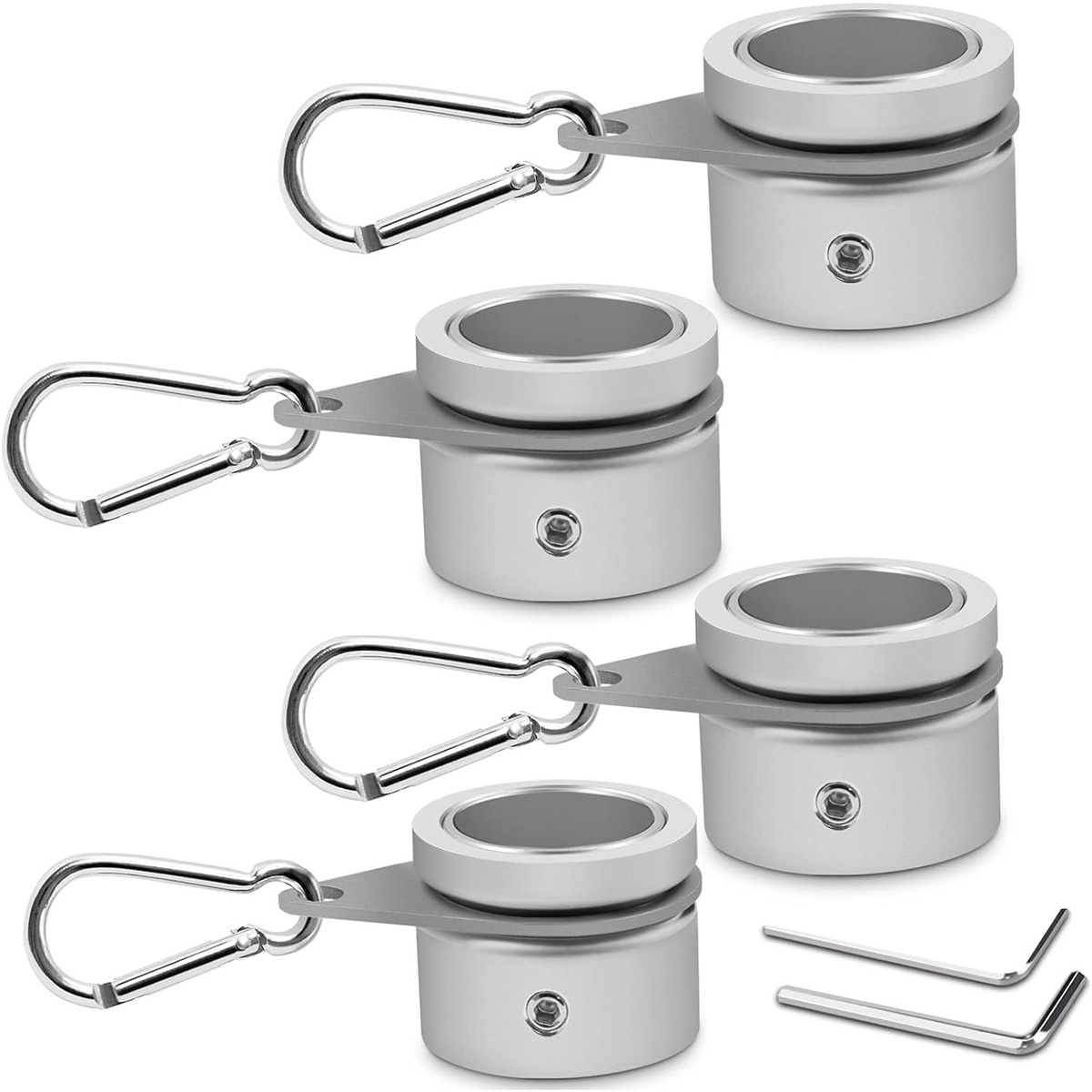 1.25" Flag Pole Rings - Aluminum Alloy Flagpole Rings 360° Rotating Anti Wrap Flag Mounting Ring - Pack of 4 (Matte Silver)