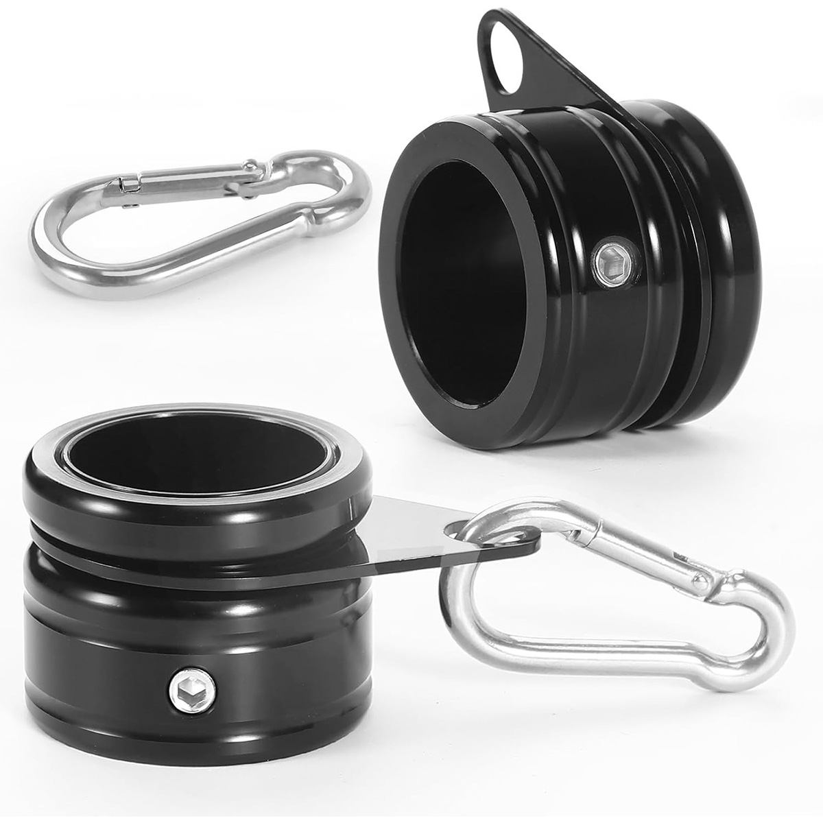 Flag Pole Rings - Aluminum Alloy Flag Pole Clips Swivels 360° Rotating Anti Wrap Mounting Ring with Carabiner Φ:1.25 Inch -Pack of 2(Black)