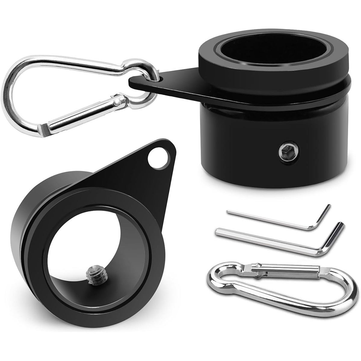 Flag Pole Rings - Aluminum Alloy Flagpole Rings 360° Rotating Anti Wrap Flag Mounting Ring, Spinning Flag Pole Clips with Carabiner - Pack of 2 (Black)