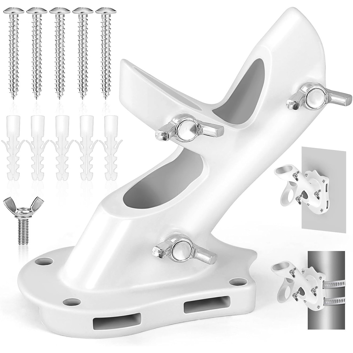 Flag Pole Holder - Anovo Flag Pole Brackets Mount Outside House Heavy-Duty Aluminum Metal Rust Proof Bracket (White-1 Pack)