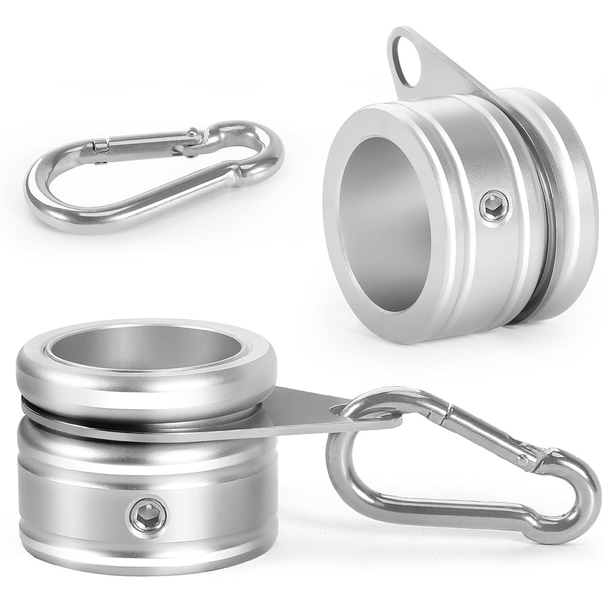Flag Pole Rings - Aluminum Alloy Flag Pole Clips Swivels 360° Rotating Anti Wrap Mounting Ring with Carabiner Φ:1.25 Inch -Pack of 2(Silver)