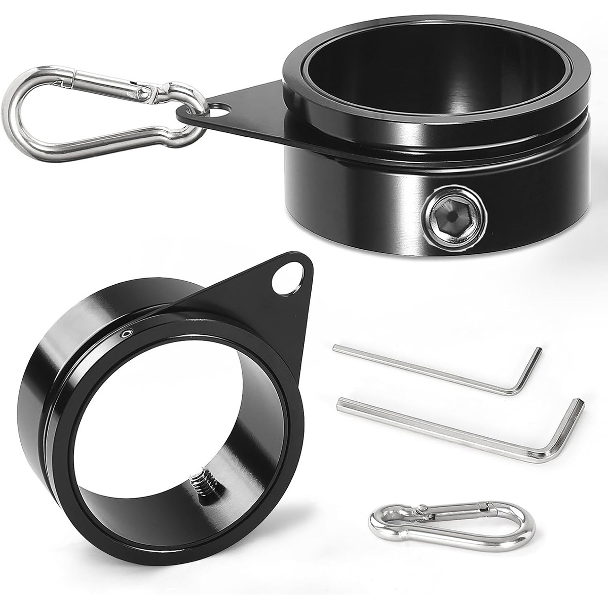 Anovo Flag Pole Rings - Flagpole Rings Aluminum Alloy 360° Rotating Anti Wrap Flag Mounting Spinning Ring Clips (2 Inch -Pack of 2, Black)