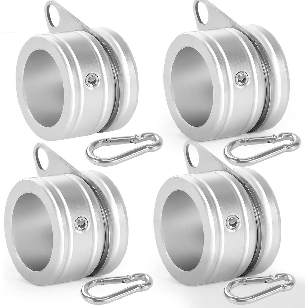 Flag Pole Rings - Aluminum Alloy Flag Pole Clips Swivels 360° Rotating Anti Wrap Mounting Ring with Carabiner Φ:1.25 Inch -Pack of 4(Silver)