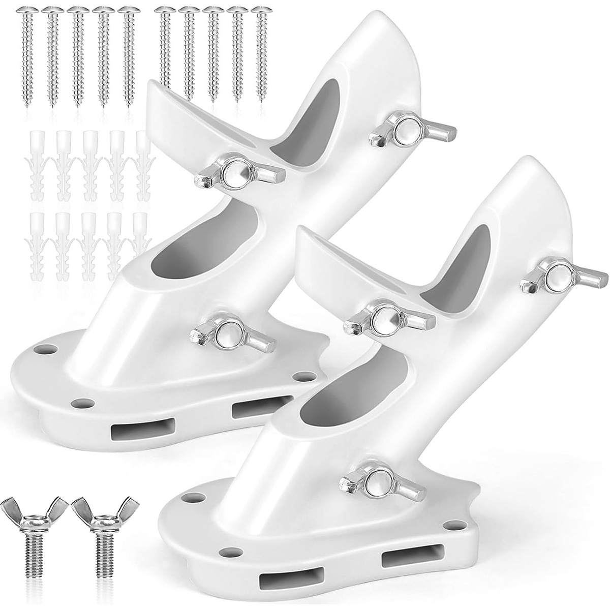 Flag Pole Holder - Anovo Flag Pole Brackets Mount Outside House Heavy-Duty Aluminum Metal Rust Proof Bracket (White-2 Pack)
