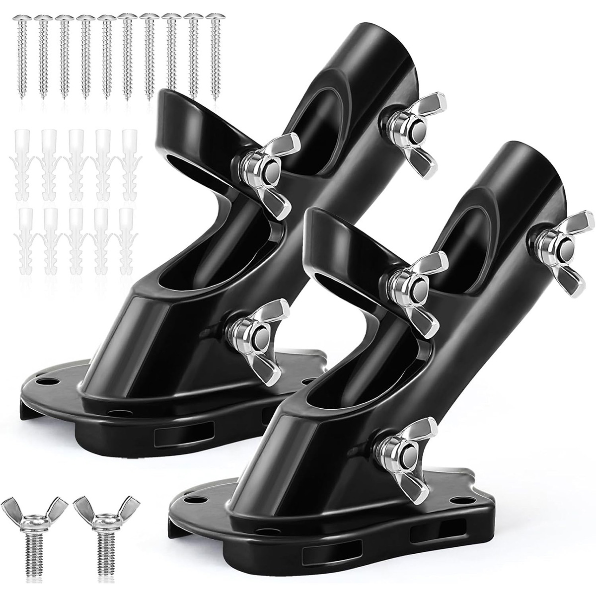 Flag Pole Holder - Anovo Flag Pole Brackets Mount Outside House Heavy-Duty Aluminum Metal Rust Proof Bracket (Black-2 Pack)