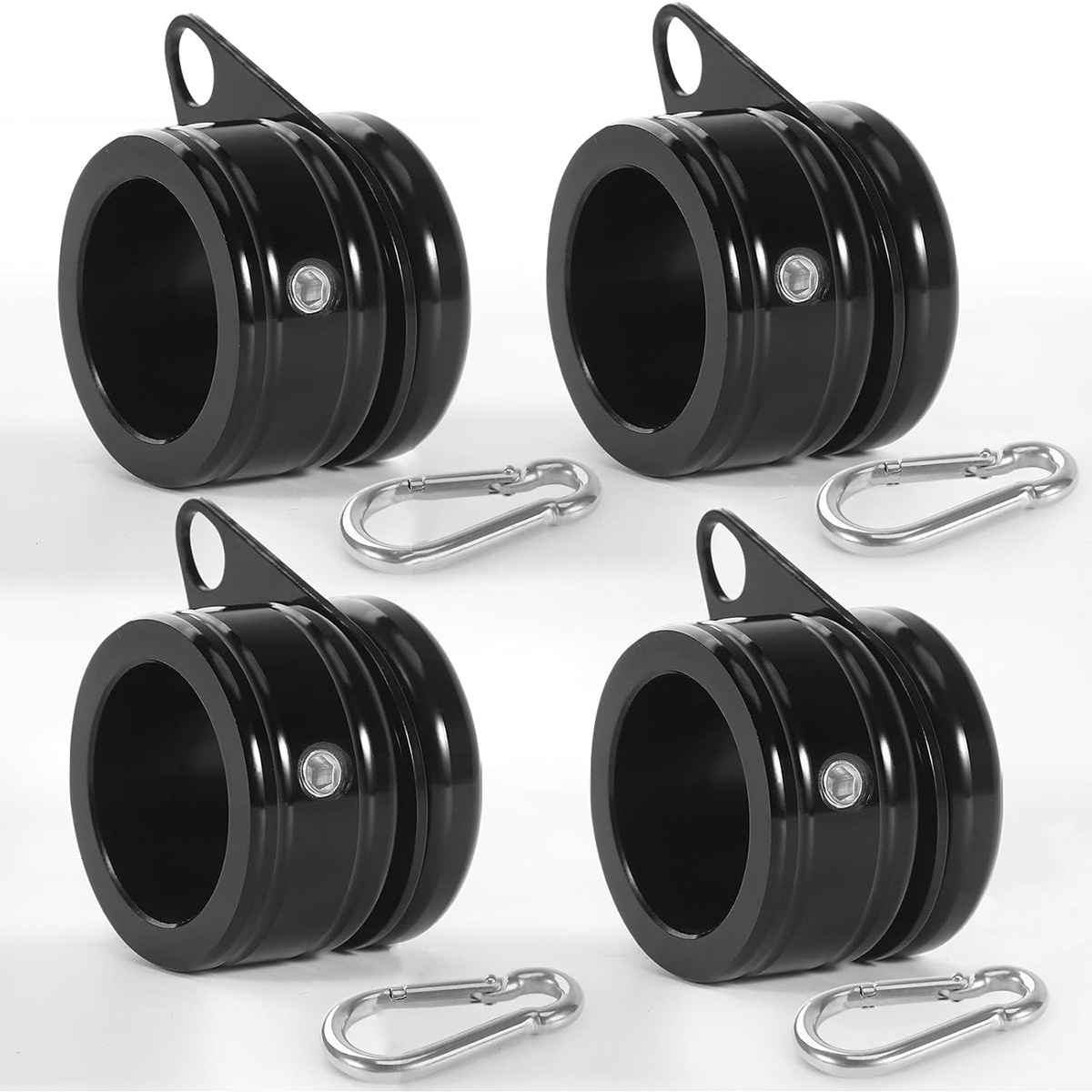 Flag Pole Rings - Aluminum Alloy Flag Pole Clips Swivels 360° Rotating Anti Wrap Mounting Ring with Carabiner Φ:1.25 Inch -Pack of 4(Black)