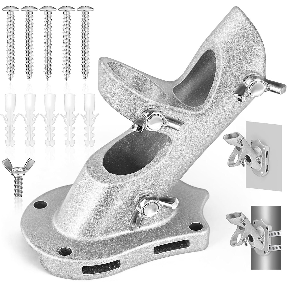 Flag Pole Holder - Anovo Flag Pole Brackets Mount Outside House Heavy-Duty Aluminum Metal Rust Proof Bracket (Silver-1 Pack)