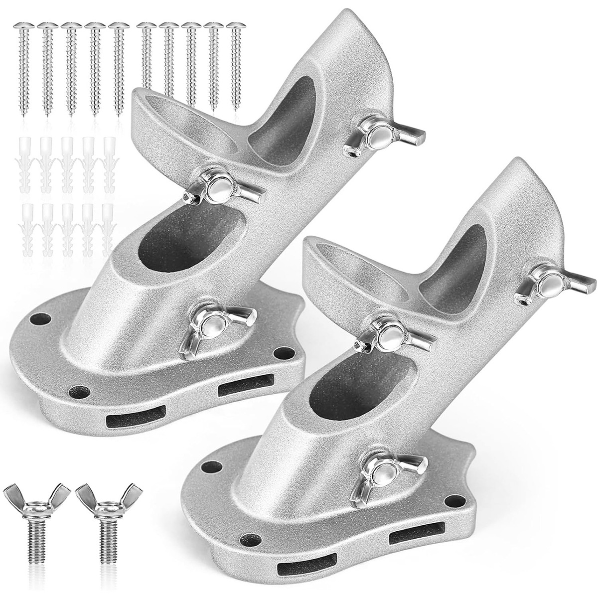 Flag Pole Holder - Anovo Flag Pole Brackets Mount Outside House Heavy-Duty Aluminum Metal Rust Proof Bracket (Silver-2 Pack)