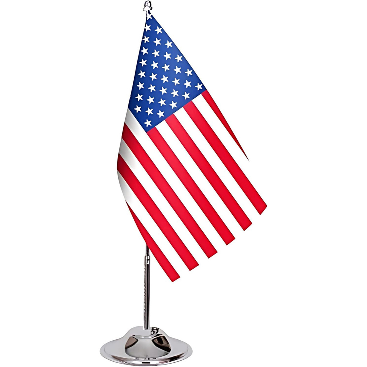 United States Table Flag 5.9 x 8.9 Inch - USA - US - American Desk Flag with 13 Inch Chrome Pole and 3.07 Inch Base - Deluxe Satin Fabric