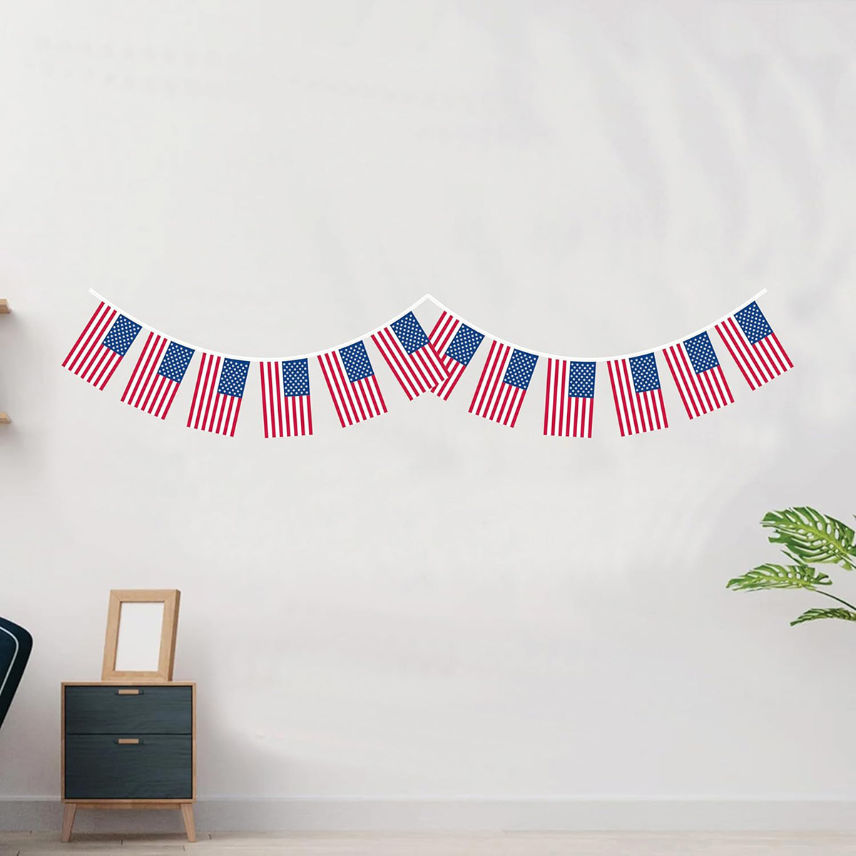 USA American String Pennant Flags - 6 x 9 Inch - Perfect for Patriotic Events and 4th of July (Rashel Fabric)